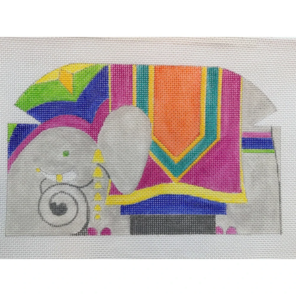 Elephant Pillow Hand Painted Needlepoint Canvas Nichols Two Sided Vintage 1990s